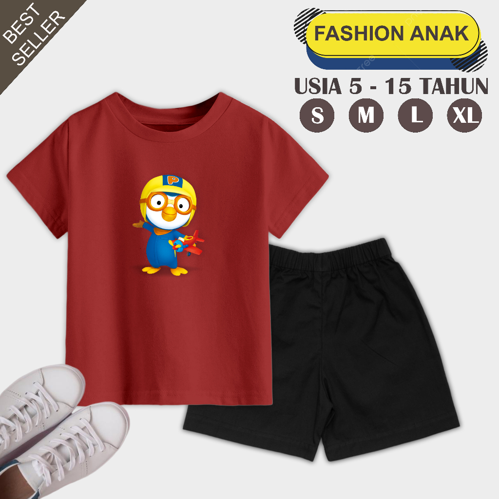 Baju Setelan Anak Usia 5-15 Tahun Unisex Motif Pororo Bahan Katun Terry 24s Lembut dan Tebal