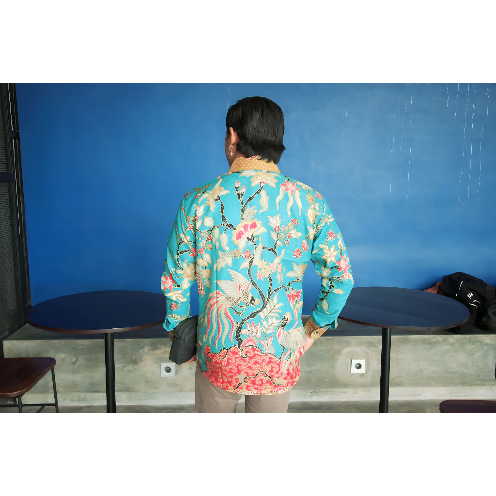 Kemeja Batik Layana Bahan Dolby Berserat Warna Baby Blue Slimfit Premium Couple Ayah Anak Keluarga