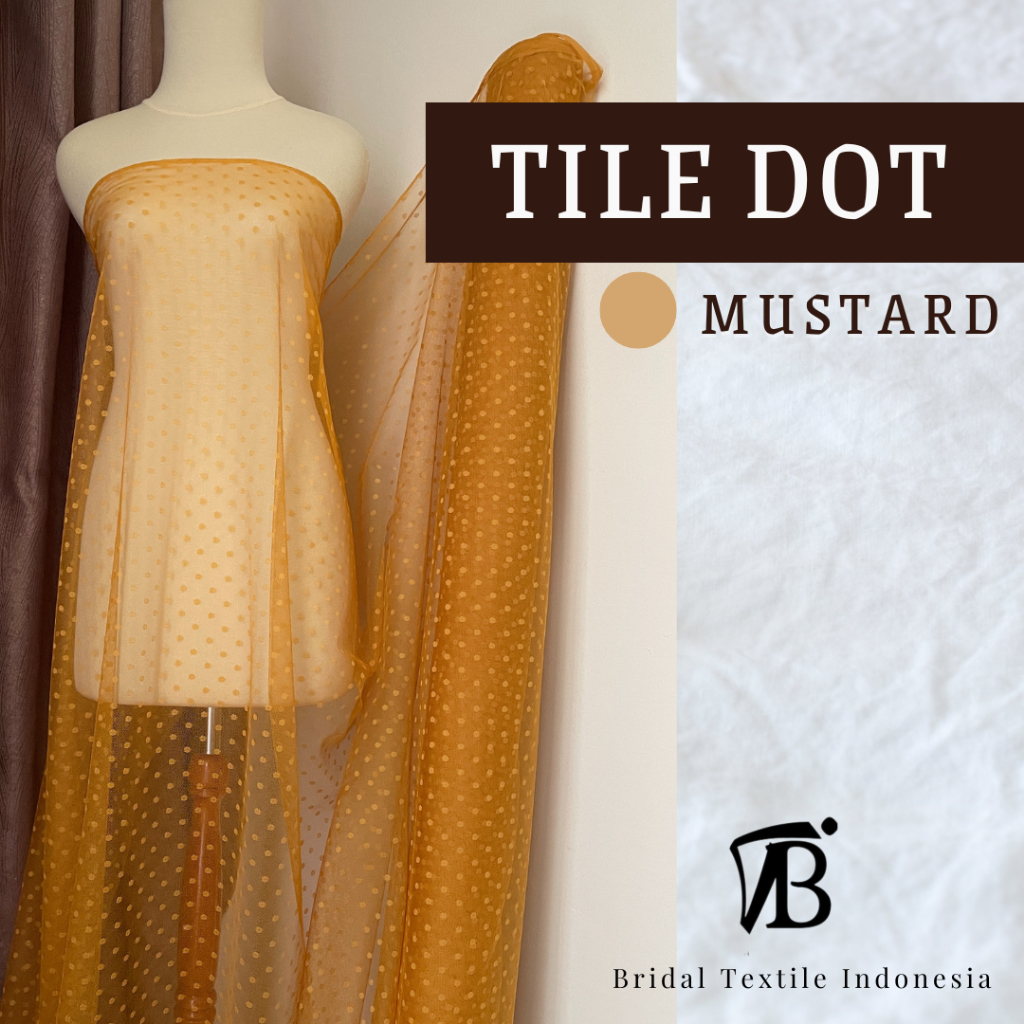 Kain Bahan Brokat Soft Tile Tille Tulle Dot Dotty Polkadot Original Premium Lembut Warna Kuning Must