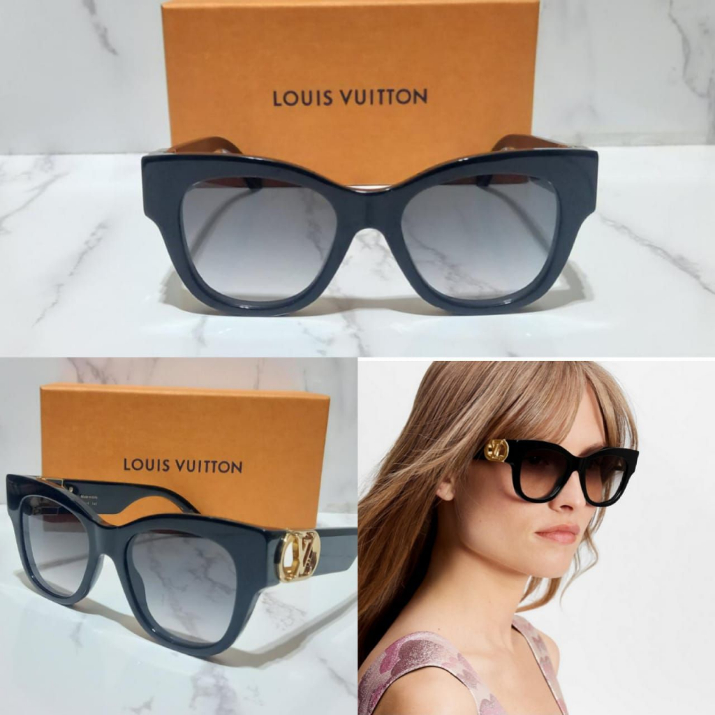 Kacamata Hitam LV Louis Vuitton Sunglasses Link Cat Eye Black New Original