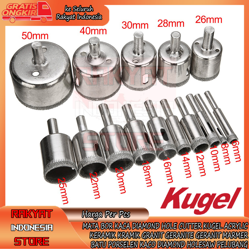 Mata Bor Kaca Kugel 6mm 10mm 12mm 18mm Diamond Hole Cutter Acrylic Keramik Kramik Granit Geranite Ge
