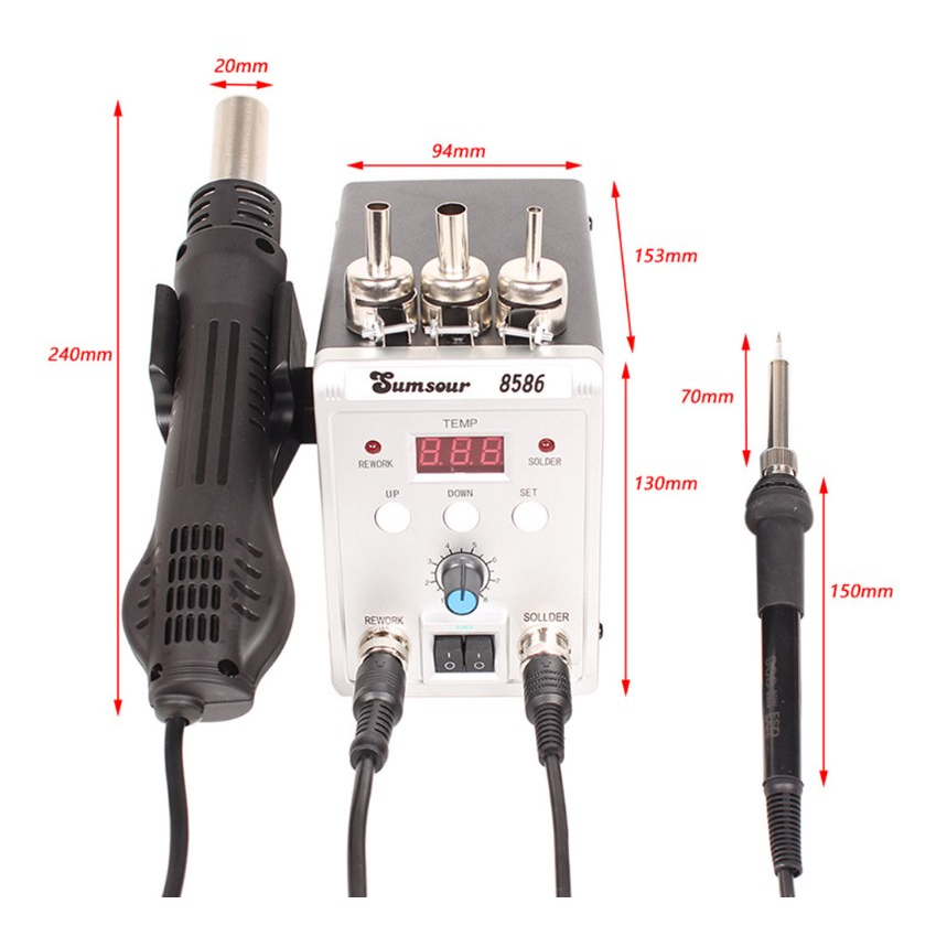 Stasiun Solder Blower Alat Las 8586 700W 2 in 1 Digital Display SMD Ulang Desoldering Heat Air Gun Solder Besi 220V ESD  Pematrian Perbaikan