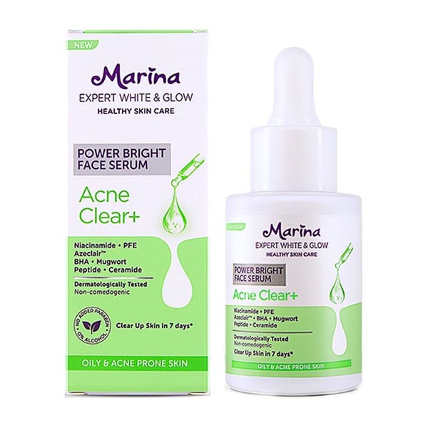 [0% ALCOHOL | 0% PARABEN | 25ML | SERUM | BPOM] Marina Expert White &amp; Glow Power Bright Face Serum 25 ml – Acne Clear+ | Hydra Lock |