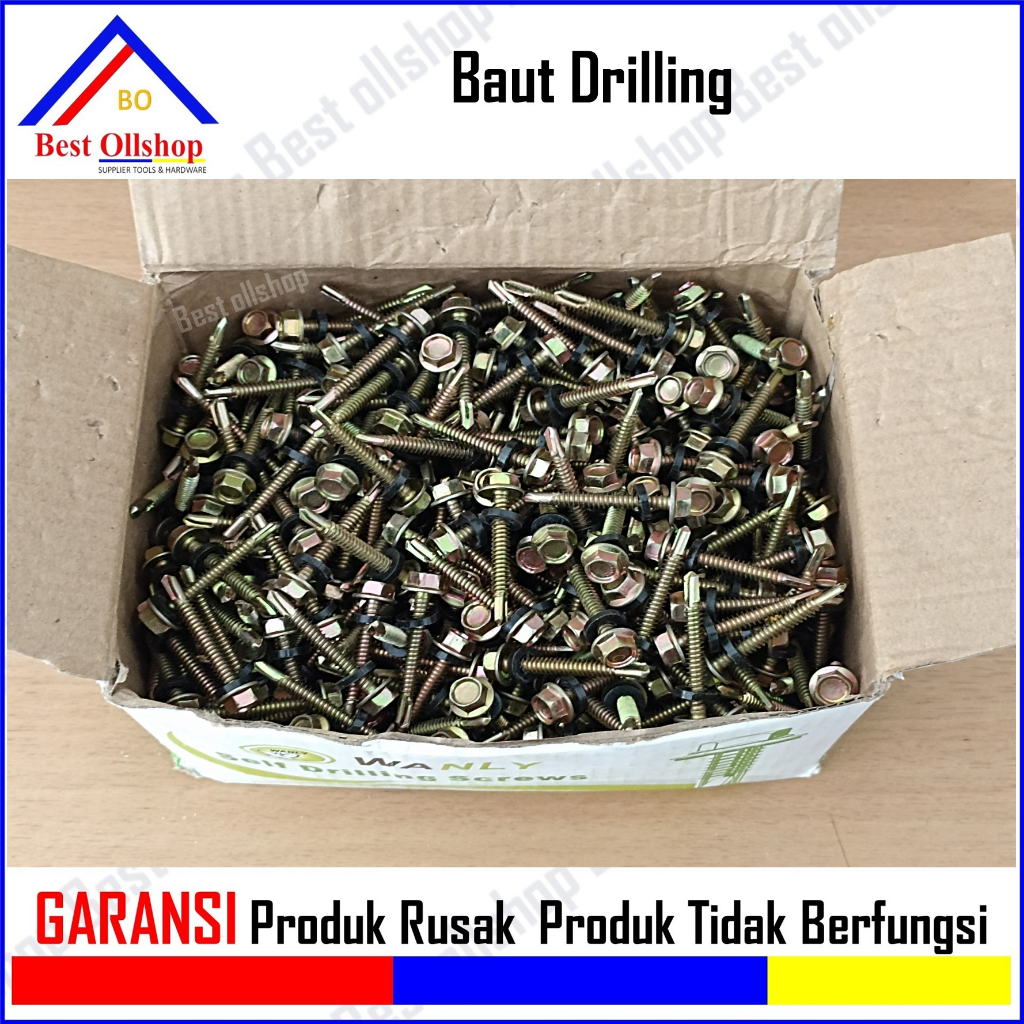 Baut Drilling Sekrup Roofing Baja Ringan 12 x 40 Panjang 4 Cm Harga 1 Box Kunci Sock 8 MM