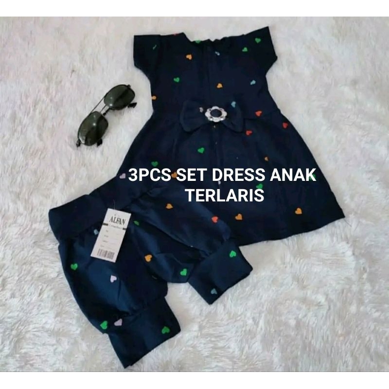 3 stel dress anak Korea perempuan usia 1-2 thn