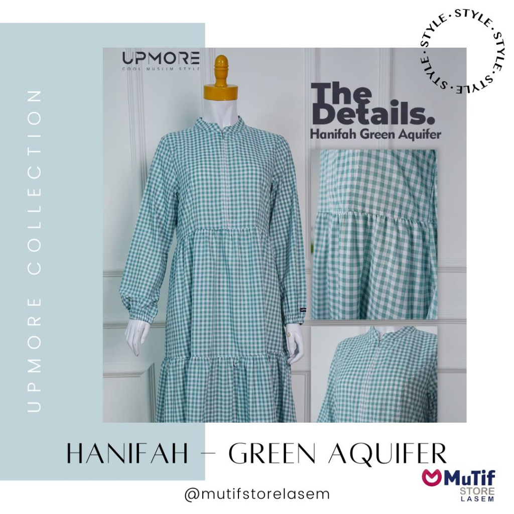 UPMORE DRESS HANIFAH GREEN AQUIFER - GAMIS KATUN DEWASA REMAJA ELEGAN SIMPLE BAJU KEKINIAN HANGOUT C
