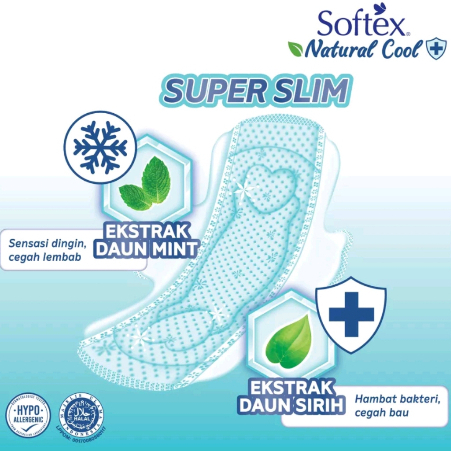 Softex natural COOL WING ( 23cm isi 16 pads) super slim daun sirih mint dingin pembalut wanita (no.257)