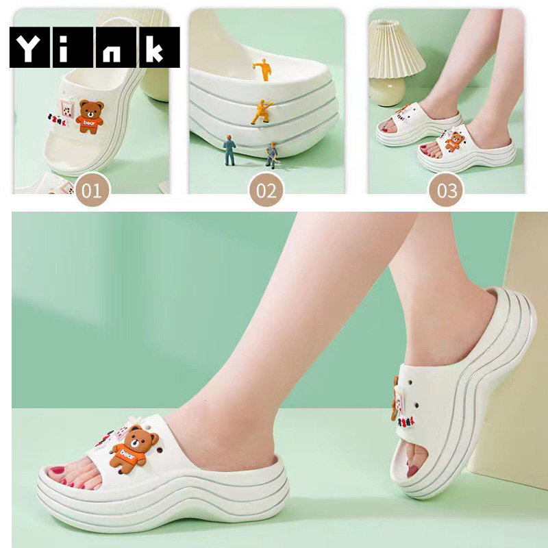 Yink Sandal Fuji Wanita Import 2025 Sendal Wedges Wanita Kekinian Korea Terbaru Rumah Jibbitz Platfrom Tebal Baim Viral Slip On Selop Lucu Eva
