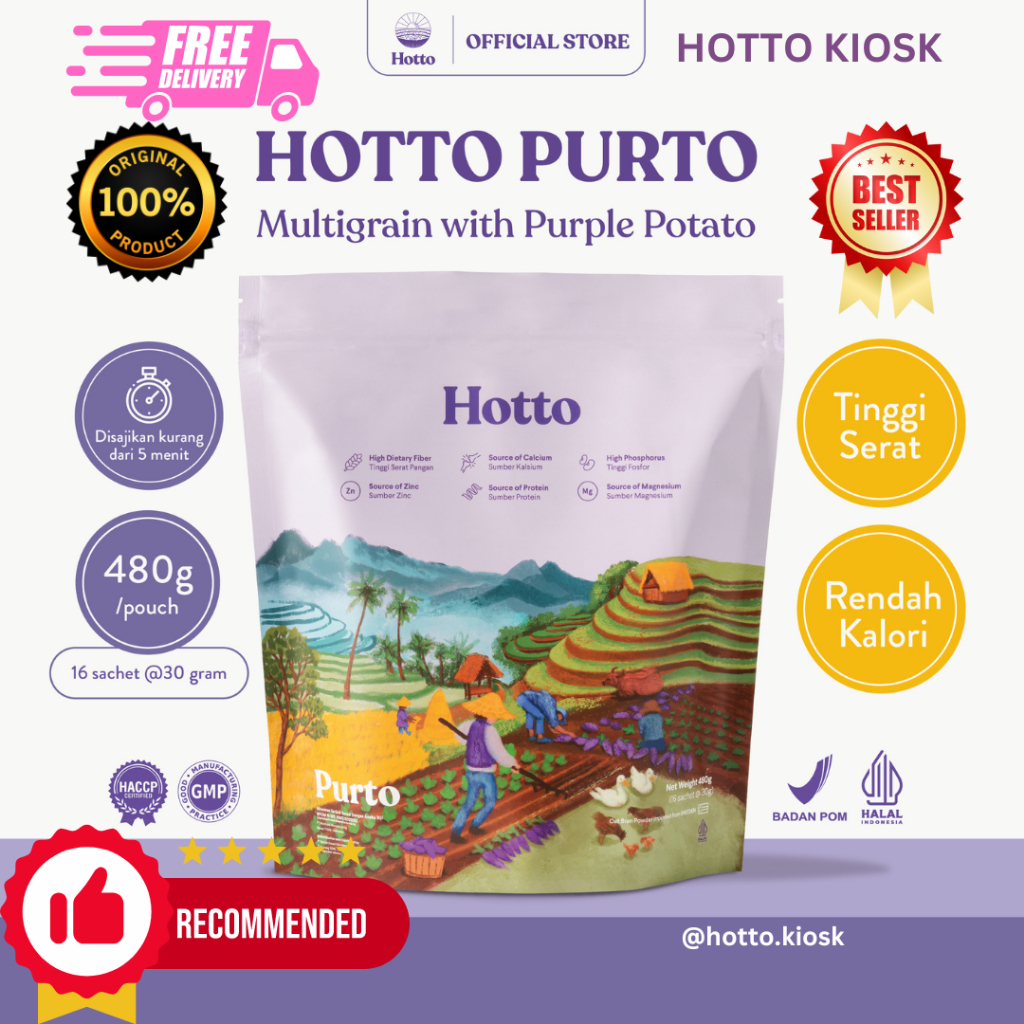 

Hotto Purto Multigrain Minuman Superfood 1 Pouch 16 sachets Official with Purple Potato Ubi Ungu membantu atasi GERD asam lambung kolesterol diabetes jantung