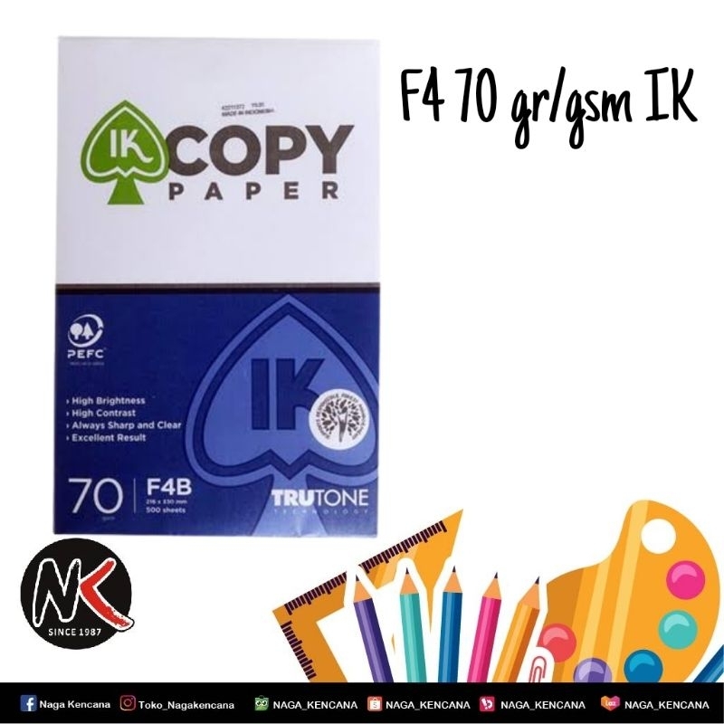 

kertas HVS/Kertas Print/Kertas Fotocopy/Fotokopi F4 Folio 70 gr (70gr) IK COPY PAPER