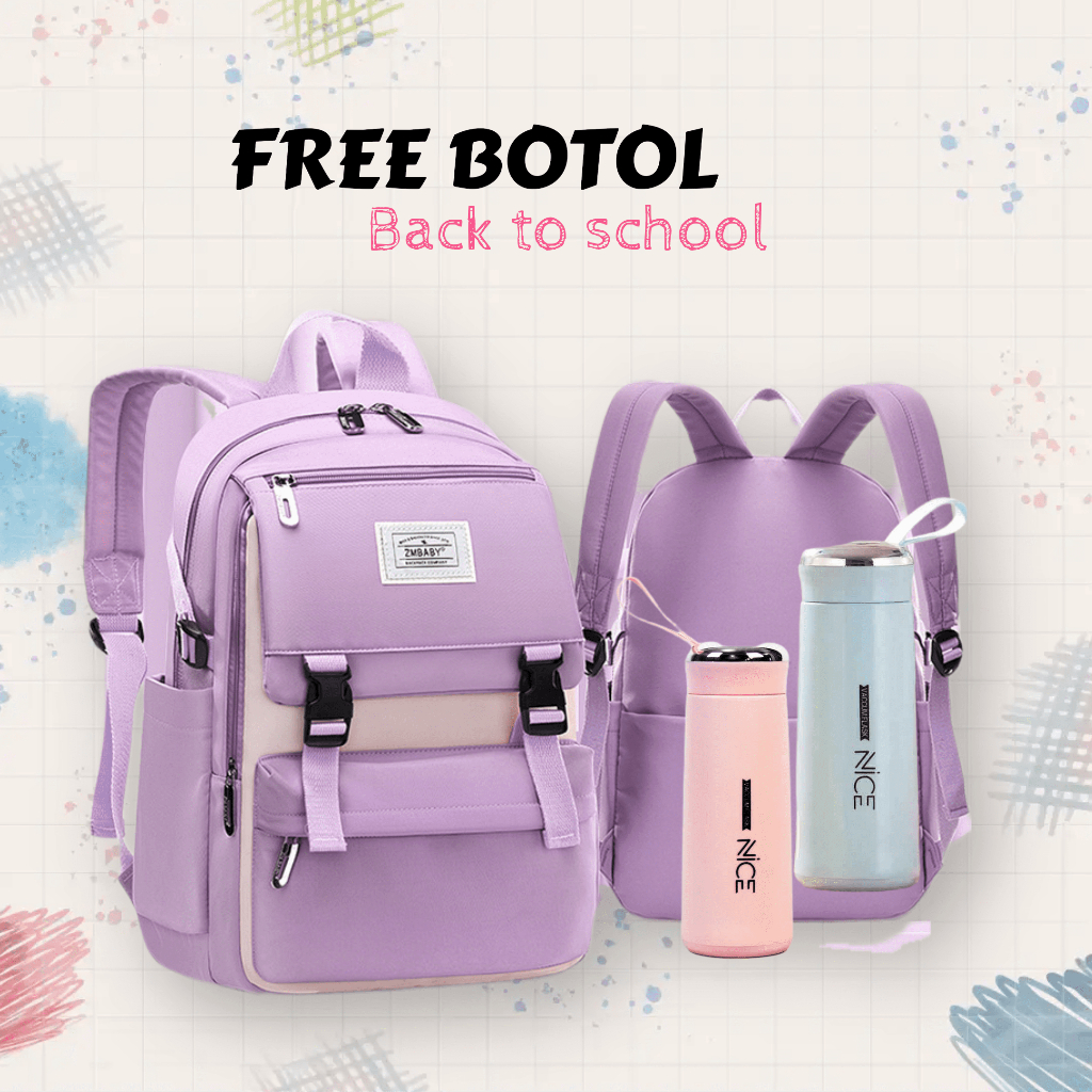 GTB15-Tas Ransel Sekolah Ungu untuk Anak Perempuan Tas Buku Sekolah Tinggi Tahan Air Tas Sekolah Ringan Ransel Siswa Tas Sekolah Remaja