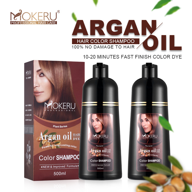 Original Mokeru Shampoo Argan Oil / Shampoo Semir Pewarna Rambut Herbal Alami 500ml Black/Dark Brown Hair Dye Shampoo