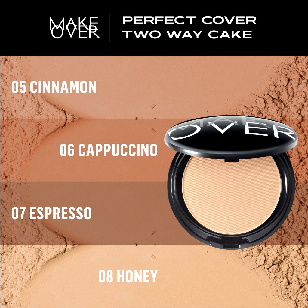 MAKE OVER Perfect Cover Two Way Cake Indonesia / TWC 12g / SPF 15 Full Set Refill / Ultra Fine Particles Full Coverage Smooth &amp; Soft Finish / Compact Powder Bedak Padat Wajah / Shade Variasi 01 02 03 04 05 06 07 08 / Cosmetic Makeup Face Make Up Series