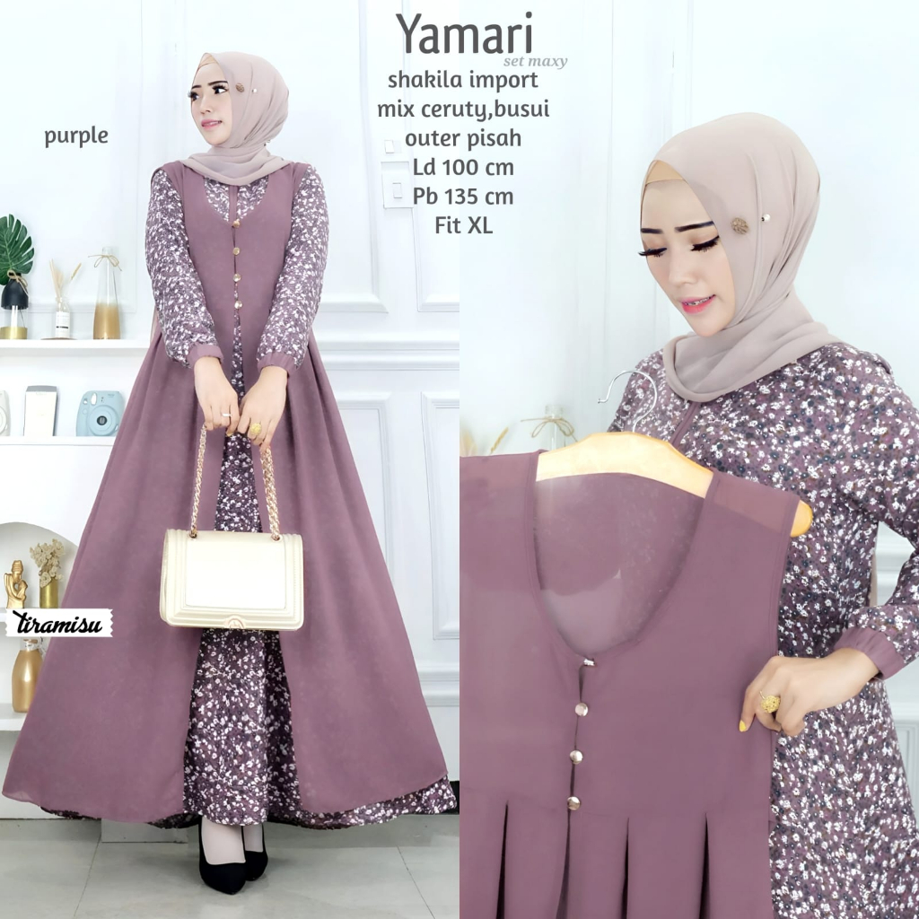 YAMARI SETELAN / 19.7 / BAHAN SHAKILA MIX CERUTY / ALLSIZE FIT TO XL / LD 100 / PB 135 CM / TIRAMISU