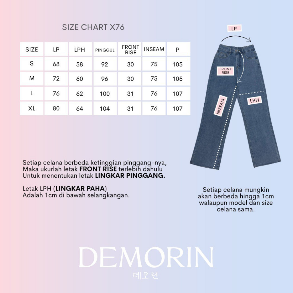 X76 Celana Jeans Wanita Panjang Straight Cut Unfinished Denim Plain Blue Demorin