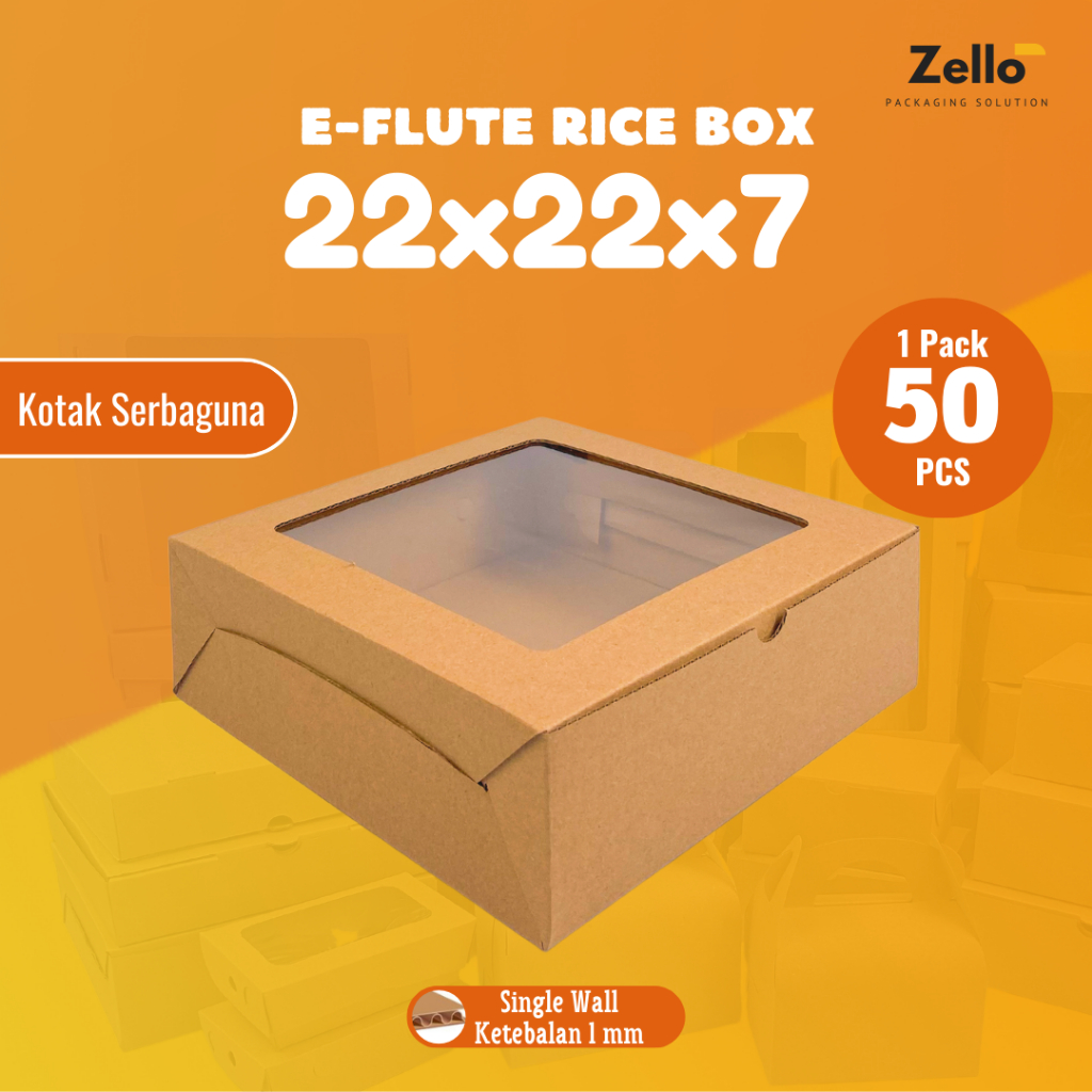 

E-FLUTE Kotak Nasi Kue Cake Snack Kemasan Parcel Souvenir 22x22x7 cm