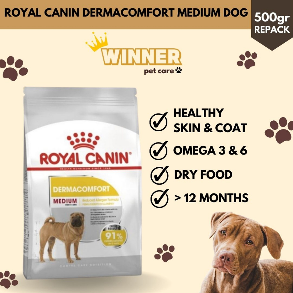 Royal Canin Dermacomfort Medium Super Premium Dog Food Repack 500gr