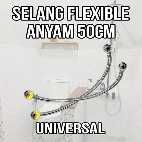 Selang Stainless Flexible Hose Bidet Jet Shower Toilet Wastafel 50cm Fleksibel Stop Kran Anyam Kloset Closet Panas Dingin 50 cm