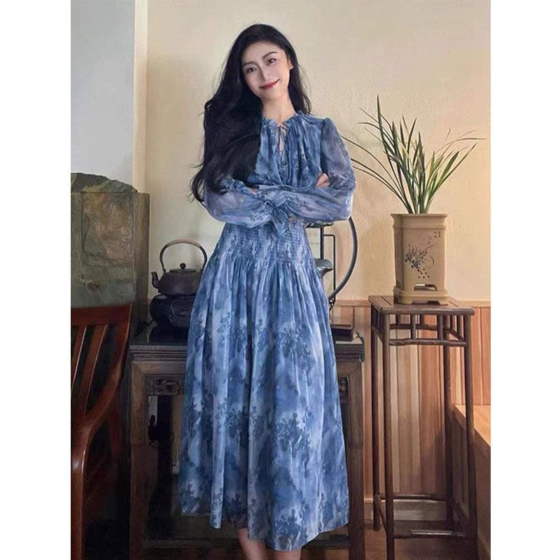 Lonh Skirt Royal Lady Floral Dress Female Eary Spring M477