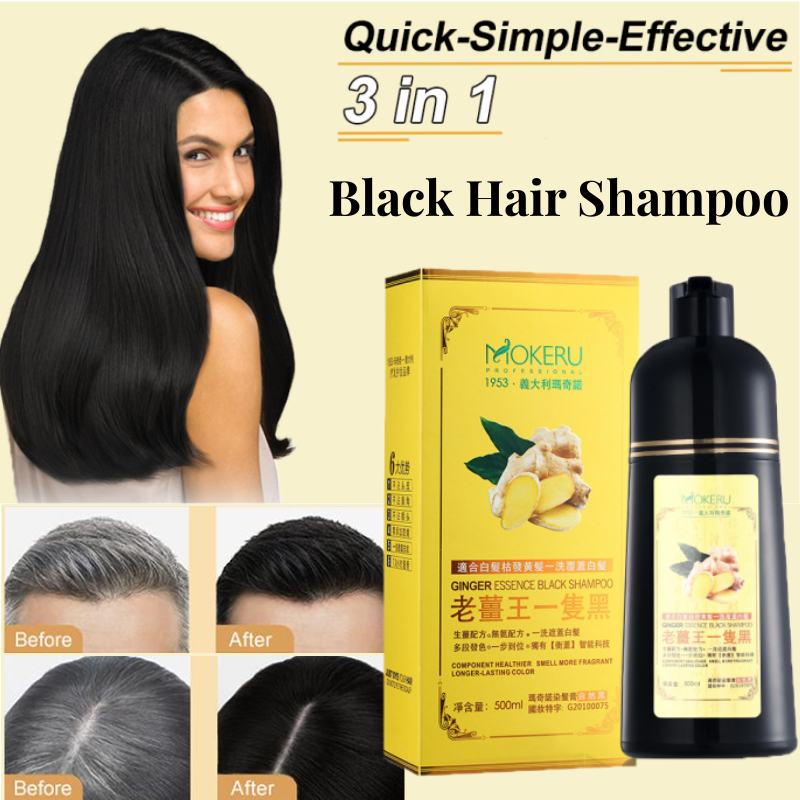 Mokeru Shampoo Pewarna Rambut Herbal Alami 500ml Shampo Penghitam Rambut Uban Menjadi Hitam Hasil Permanen 100% ORI