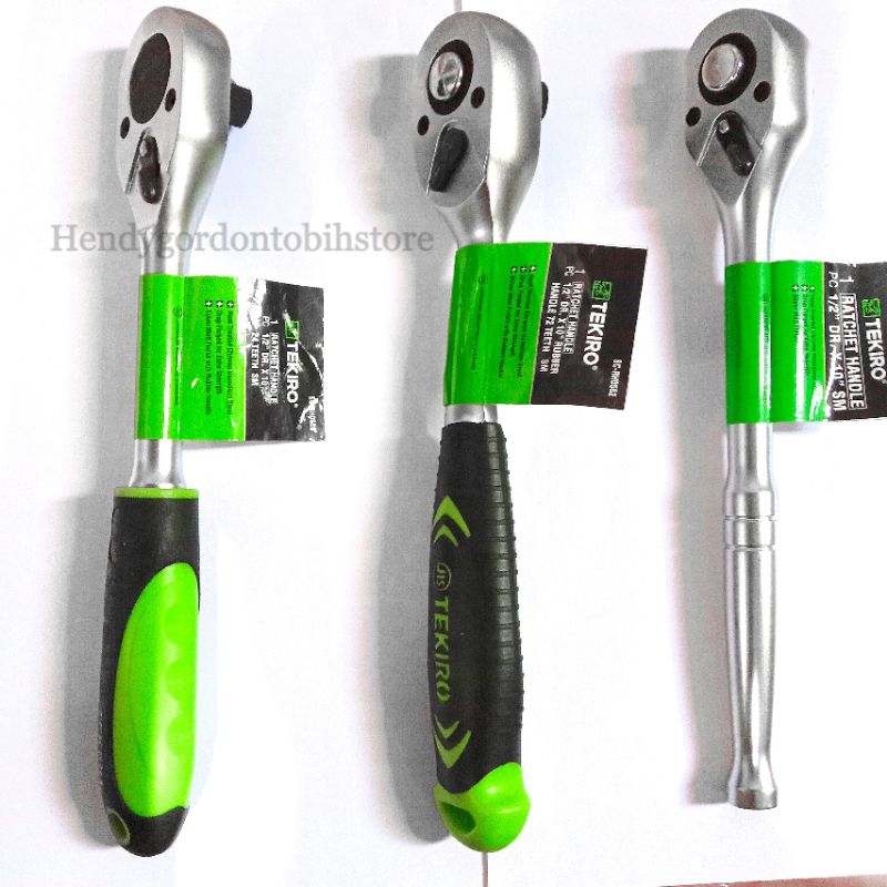 TEKIRO Ratchet Handle ukuran 1/2" x 10" Kuning Hijau Full besi / gagang sock sok Ratchet / Kunci kre