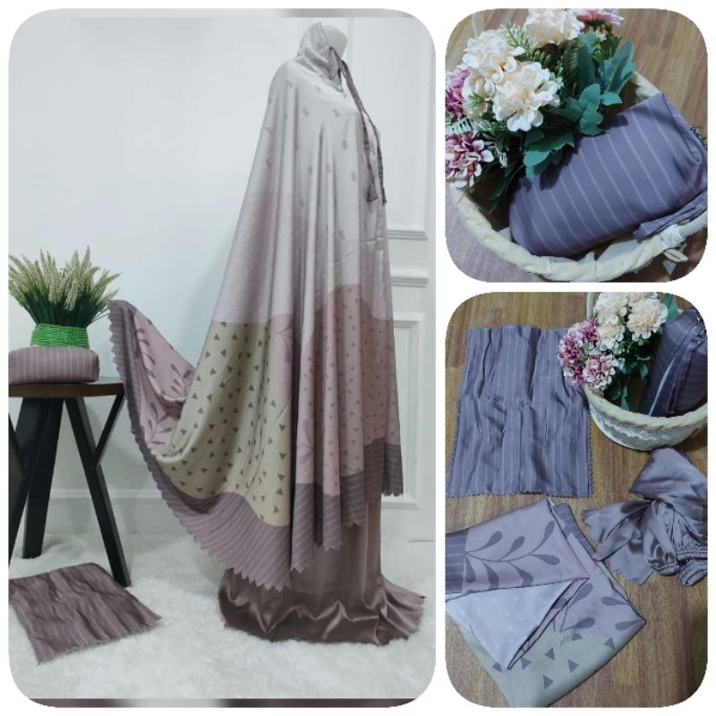 Mukena Sutra Armany Fanel Mukena traveling Mukena Armany motif READY STOK