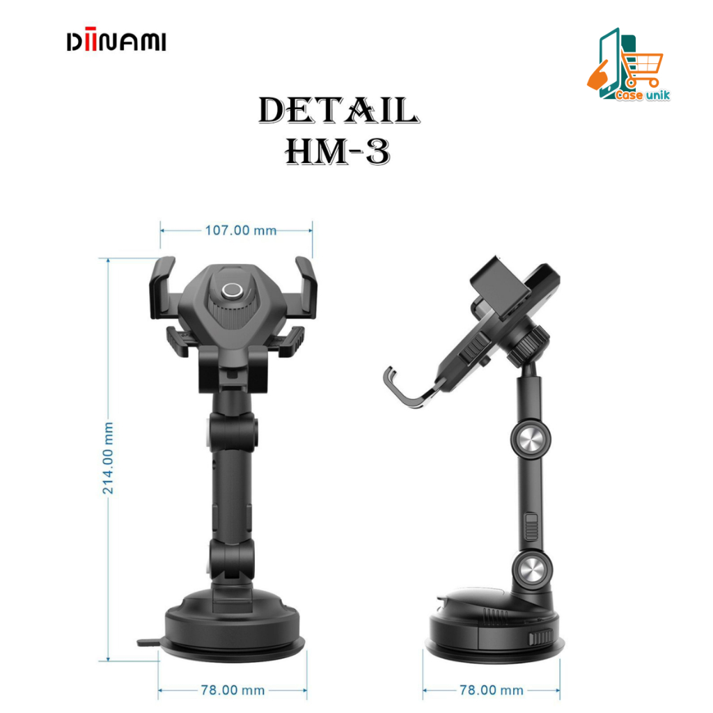 DIINAMI HM-3 Holder hp mobil Dudukan handphone universal original untuk pemasangan di dashboard kaca meja lemari bisa potrait landscape 360 derajat CS5814