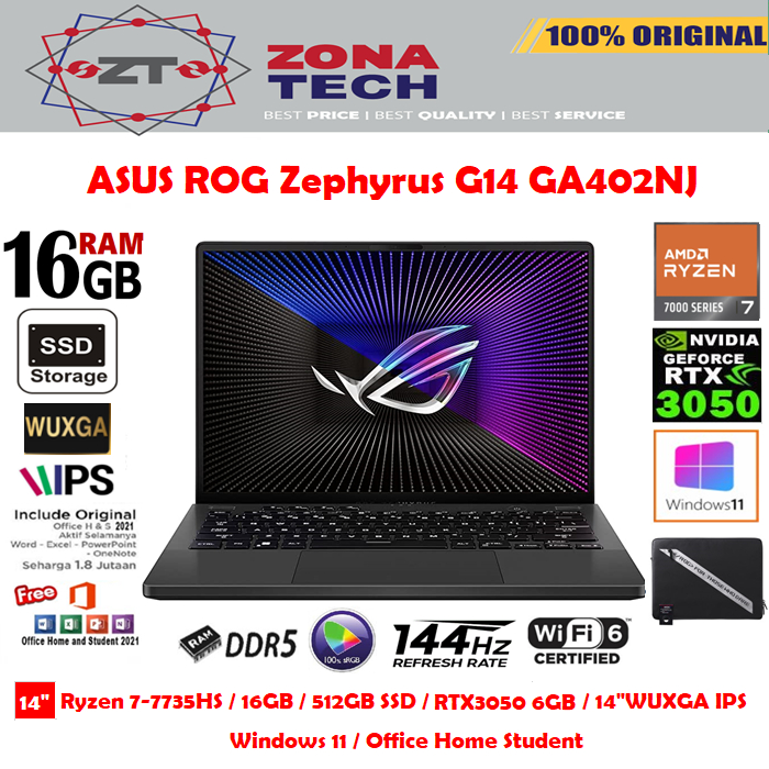 ASUS ROG Zephyrus G14 GA402NJ - Ryzen 7-7735HS 16GB 512GB SSD RTX3050 6GB 14&quot;WUXGA IPS W11 OHS