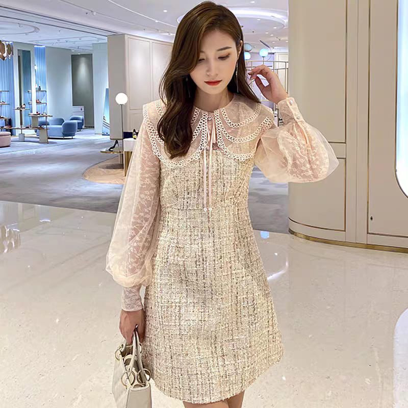 Spring And Autumn Style Ladies Luxury Collar Tweed Dress M478