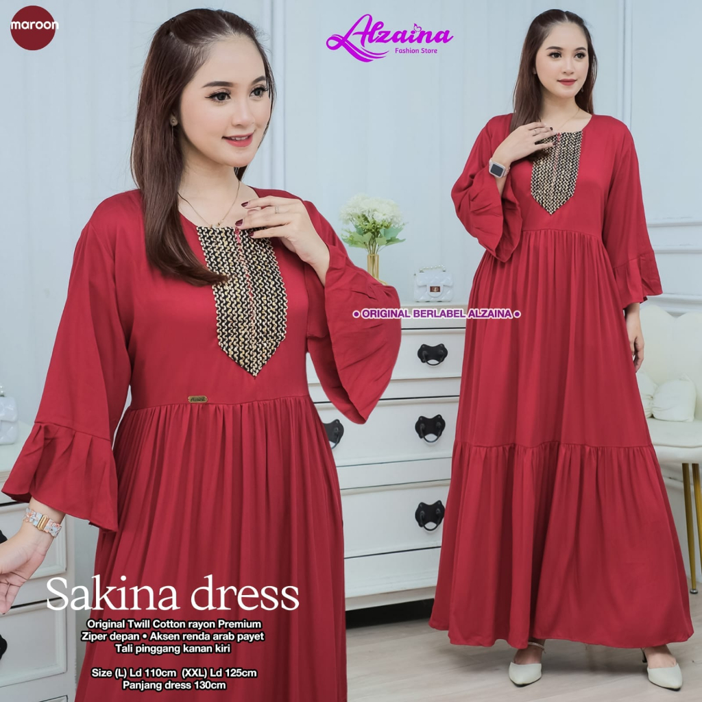 Sakina Dress Gamis Muslim Cotton Rayon Premium Busui Original Produk By Alzaina