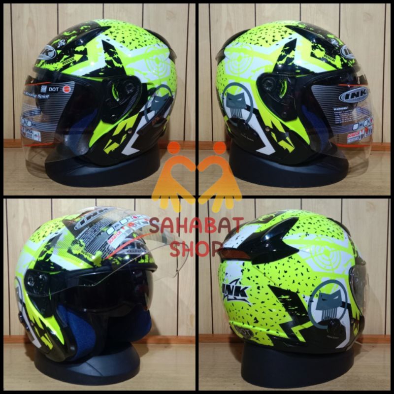 HELM INK METRO 2 MOTIF SUPERFLUO #3 | HALF FACE DOUBLE VISOR | SNI/DOT