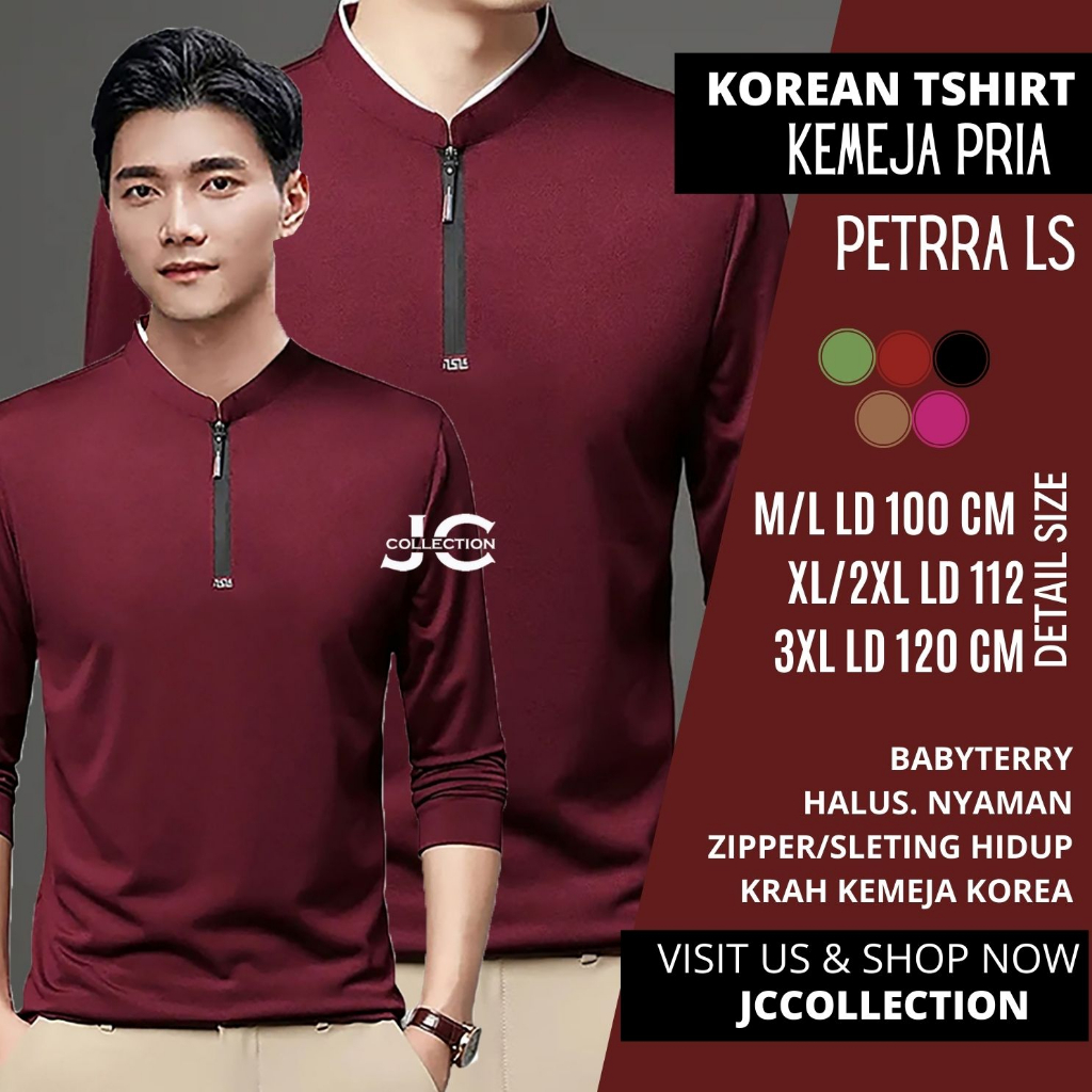 Tshirt kaos Pria Jumbo Lengan panjang Korea Style Variasi Resleting Zipper Pettrra- JCCollections