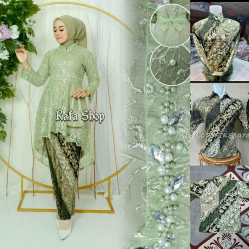 COUPLE KEBAYA TUNIK LESTY  SAGE GREEN/  KEBAYA COUPLE MODERN/ BAJU BATIK COUPLE MOTIF CM SAGE