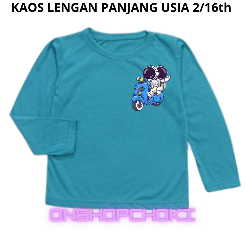 Kaos Anak Anak Lengan Panjang Gambar Astronot Unisex Cowok Cewek Usia 2-16th Kaos oblong anak lengan panjang