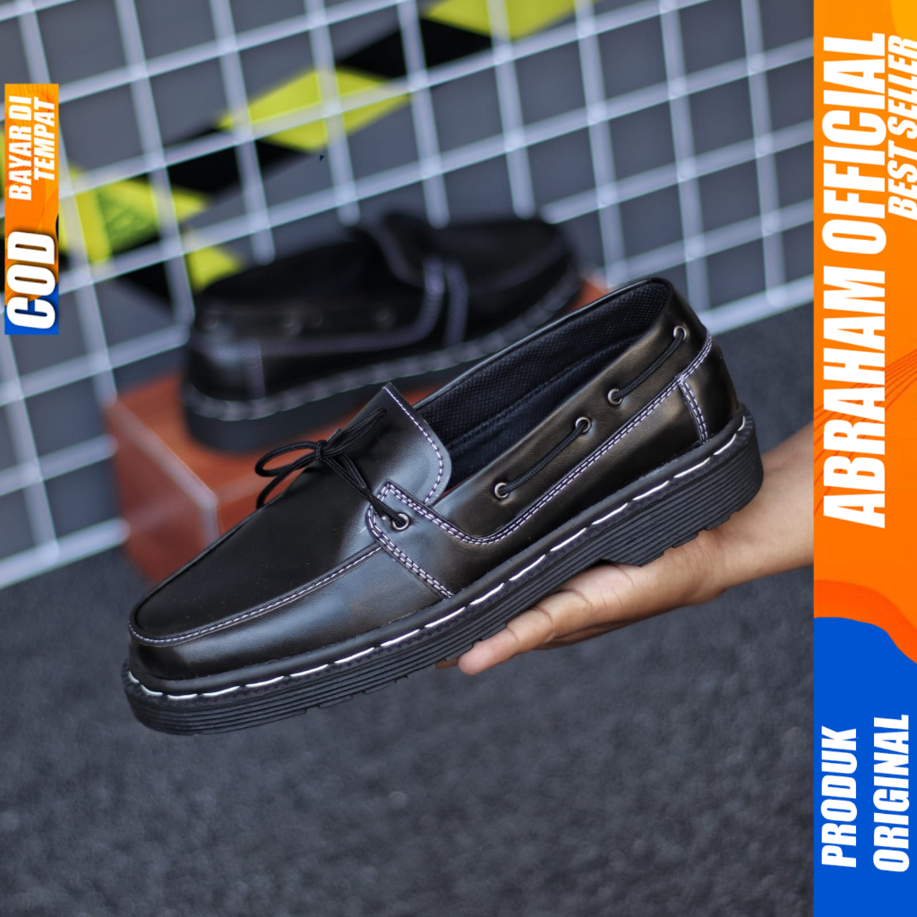 Sepatu Loafers Docmart Formal Pantofel Kerja Hitam Pria Abraham