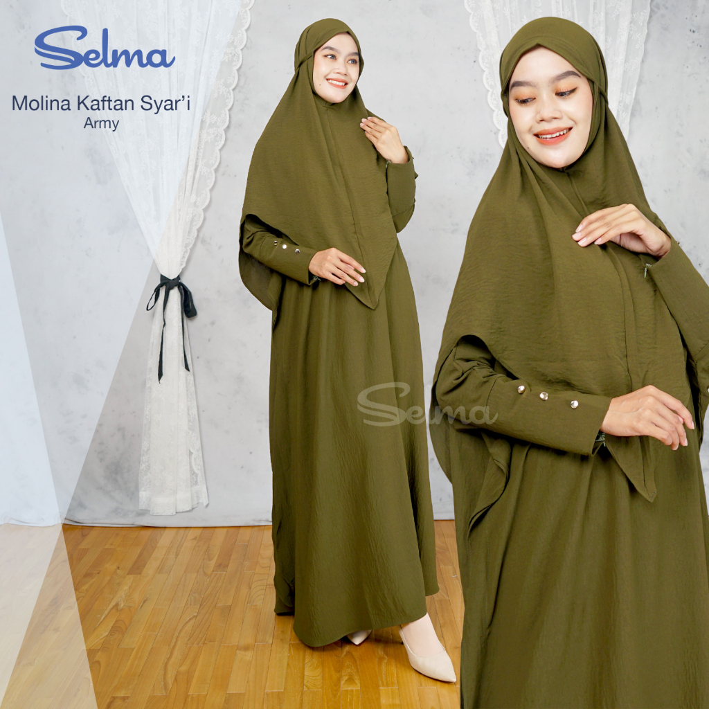 SELMA Label - Gamis Umroh Haji/ Gamis Abaya Wanita Set Khimar || Molina Abaya Kaftan LD fit 162 set 