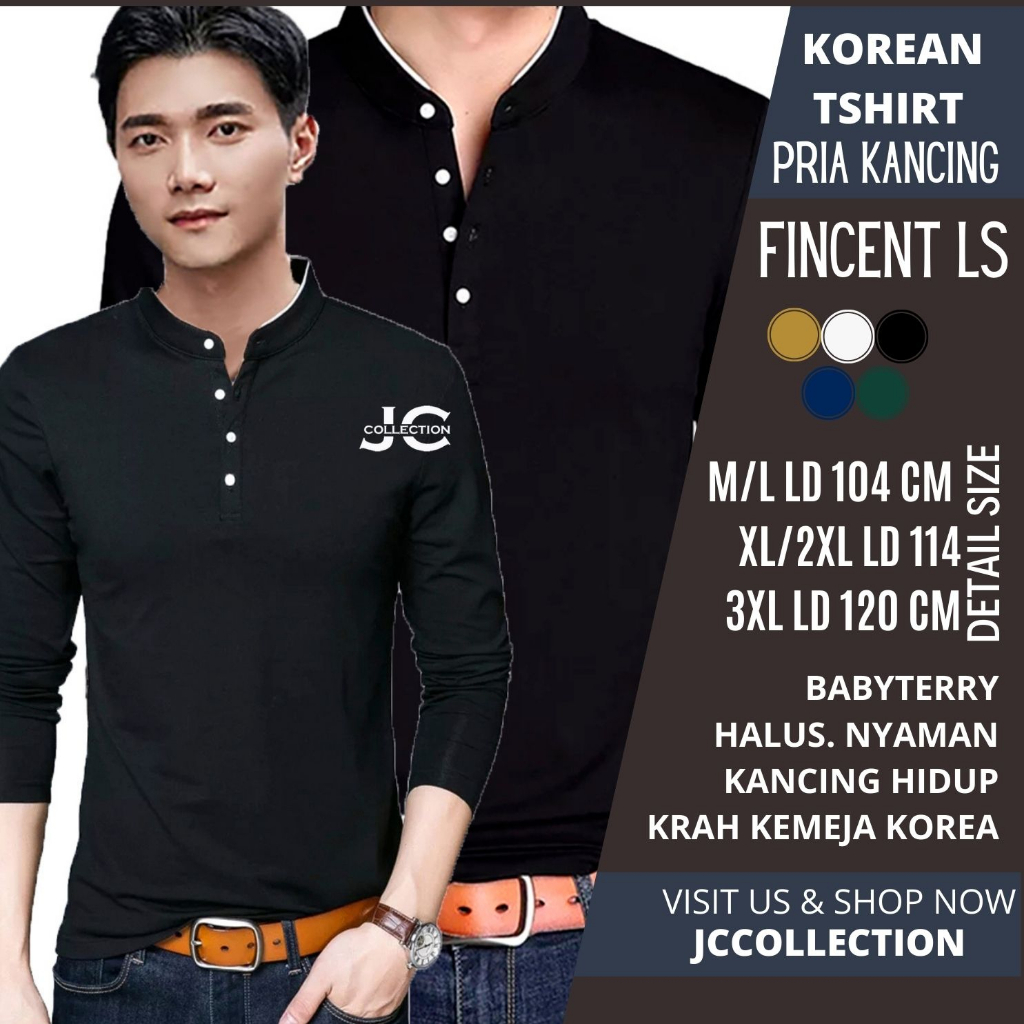 Tshirt Kaos Jumbo Pria / Tshirt Kaos Panjang Pria Gaya Korea Variasi Kancing Fincent - JCCollections