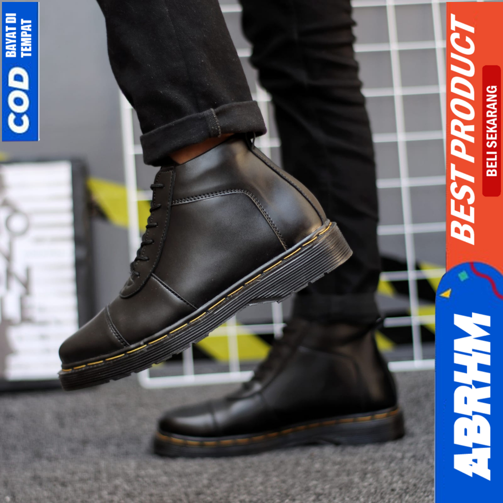 ABRHM Sepatu Formal Pantofel Docmart Boot Casual Kerja Hitam Pria