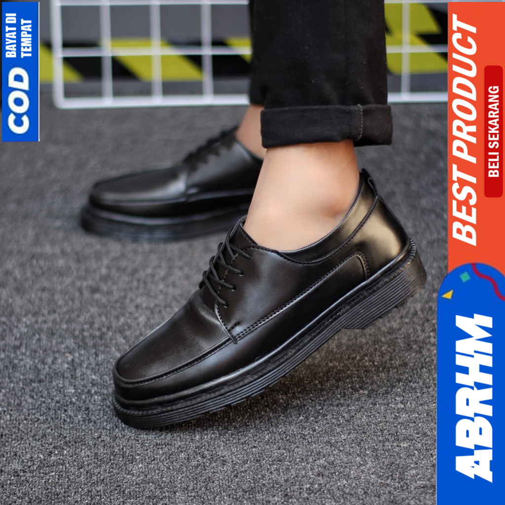 ABRHM Sepatu Formal Pantofel Docmart Low Boot Kerja Hitam Pria