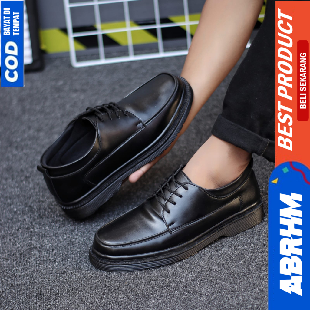 ABRHM Sepatu Formal Pantofel Docmart Low Boot Kerja Hitam Pria