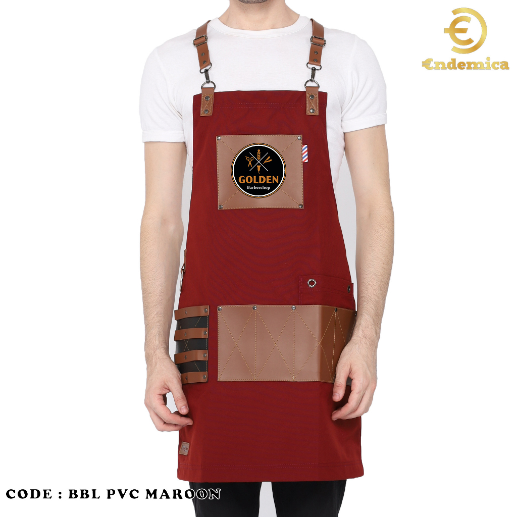 Full apron barbershop celemek cukur rambut apron barista celemek cafe kanvas &amp; high quality syntetic for barberman,barbershop,barista model tali silang