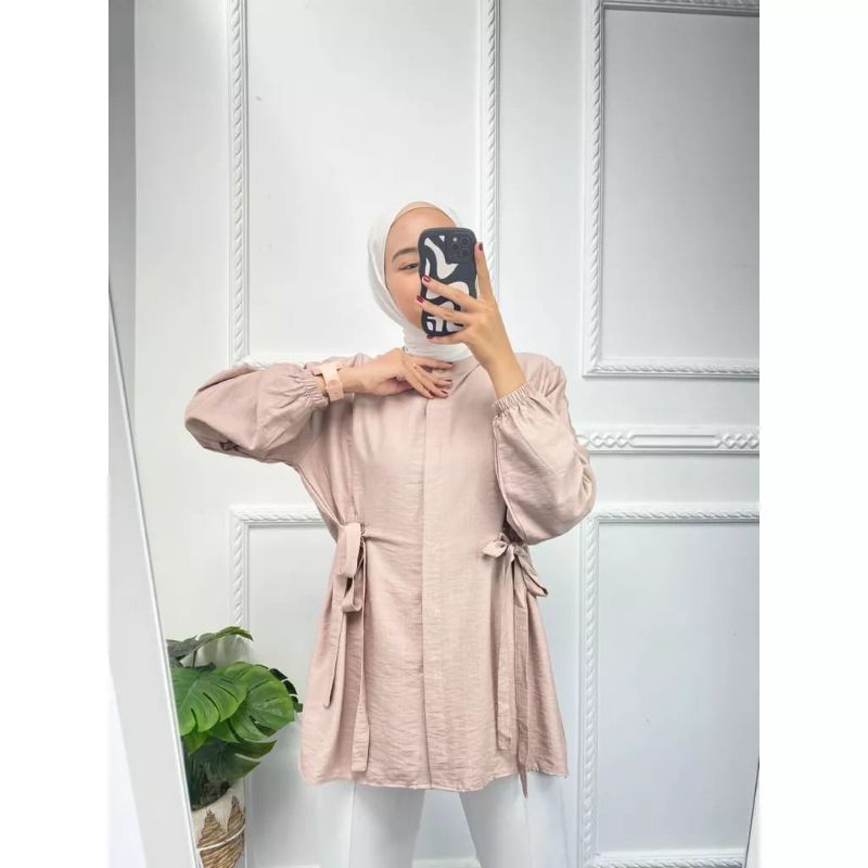 Alya blouse polo linen premium kekinian atasan wanita polos