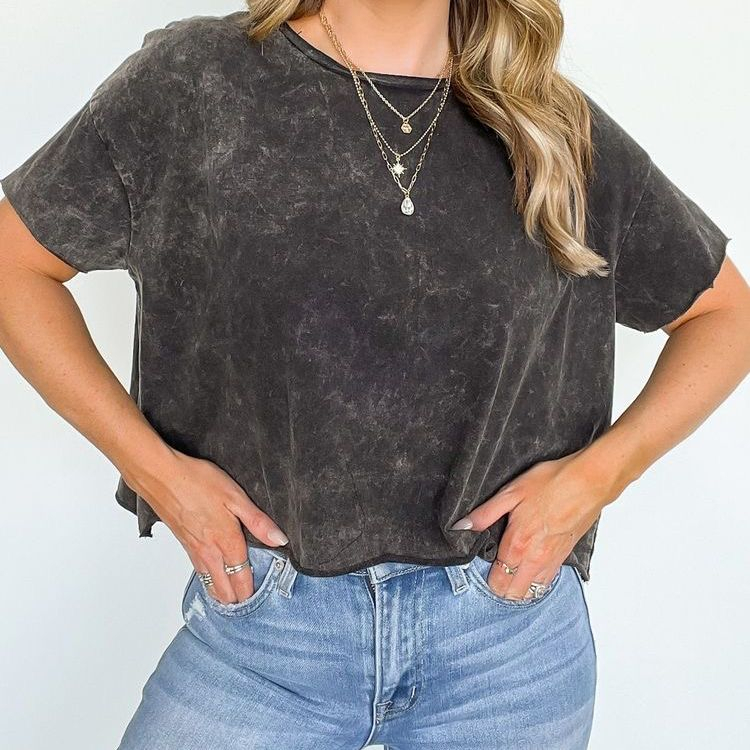 Kaos Crop Top Stone Wash Oversize Polos