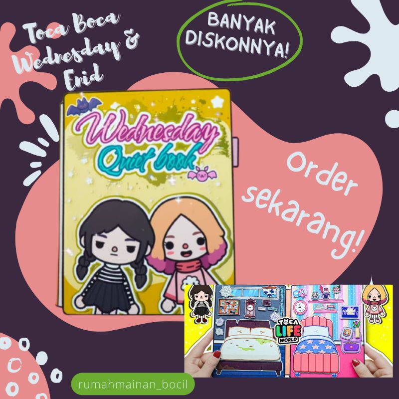 (PAKAI ART CARTOON TEBAL BUKAN ART PAPER) PAPER DOLL TOCA BOCA BUSY BOOK WEDNESDAY ENIDS PINK MAINAN