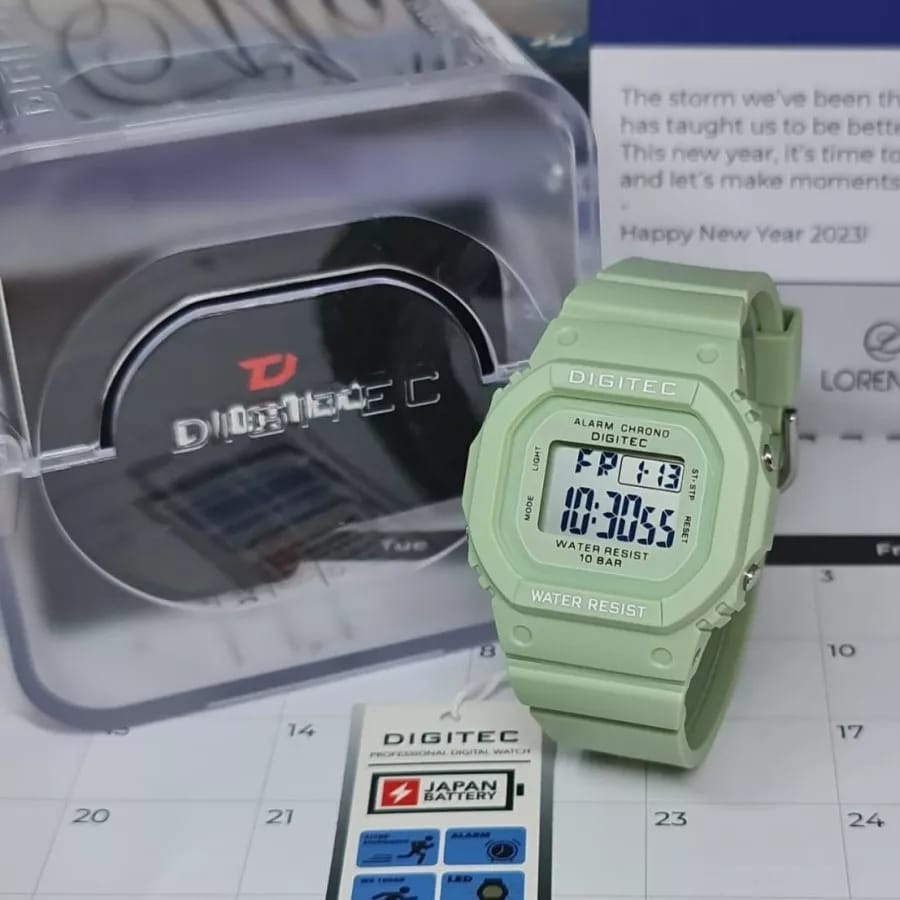 [COD] Jam Tangan Digital Digitec Original Wanita Rubber Strap Case Segi Water Resistant