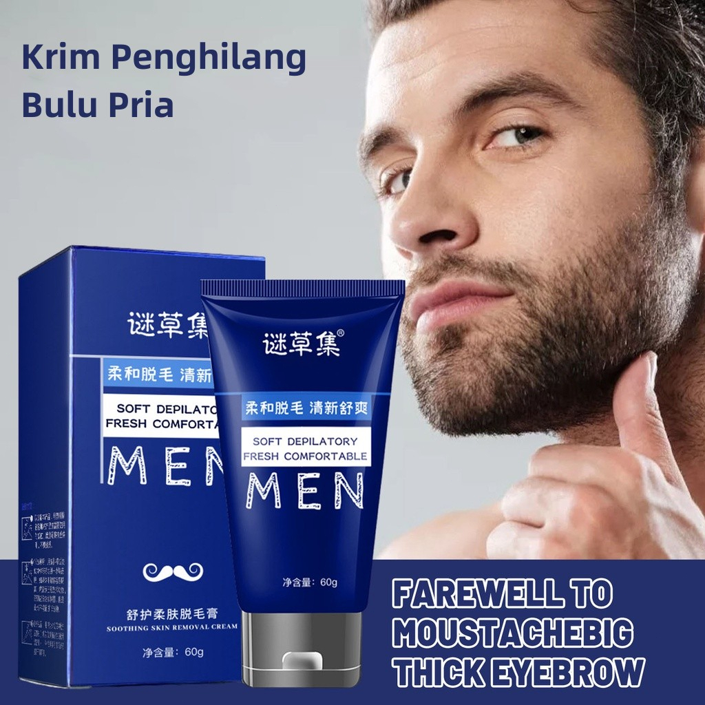 Krim Penghilang Bulu Jenggot Pria Perontok Bulu Brewok Permanen Cepat Aman Tanpa Efek Samping Hair Removal Cream-60Gr