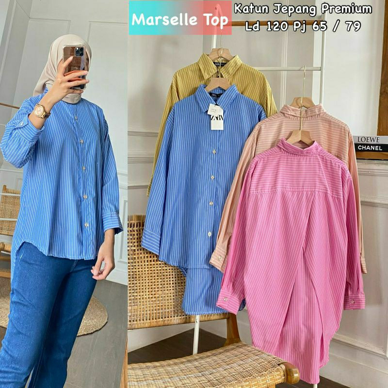 Marselle Zara Top, KEMEJA JUMBO WANITA CANTIK MODIS FIT XXL LD 120 BAHAN KATUN JEPANG PREMIUM KANCING AKTIF TERMURAH OOTD KEKINIAN TERLARIS