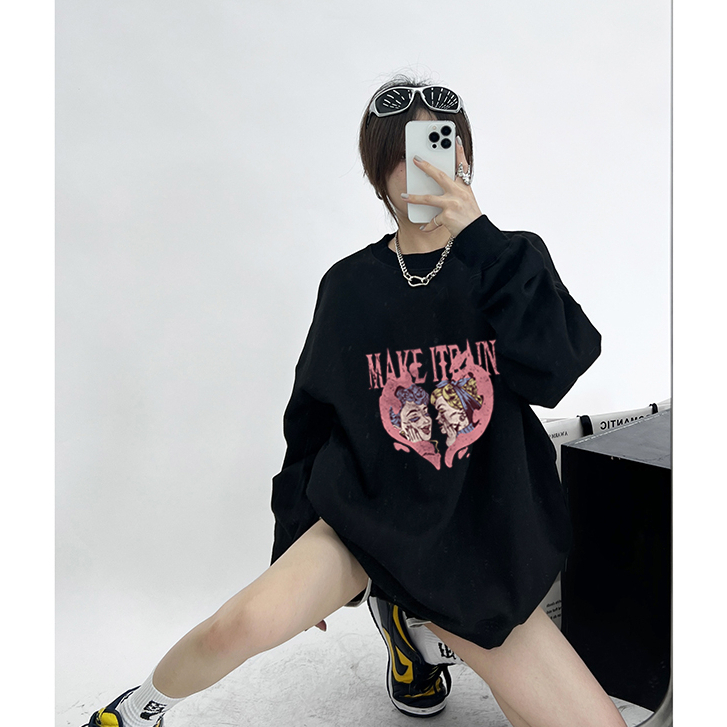 sweter wanita kekinian vintage cartoon graffiti print sweter basic lengan panjang sweater korean style