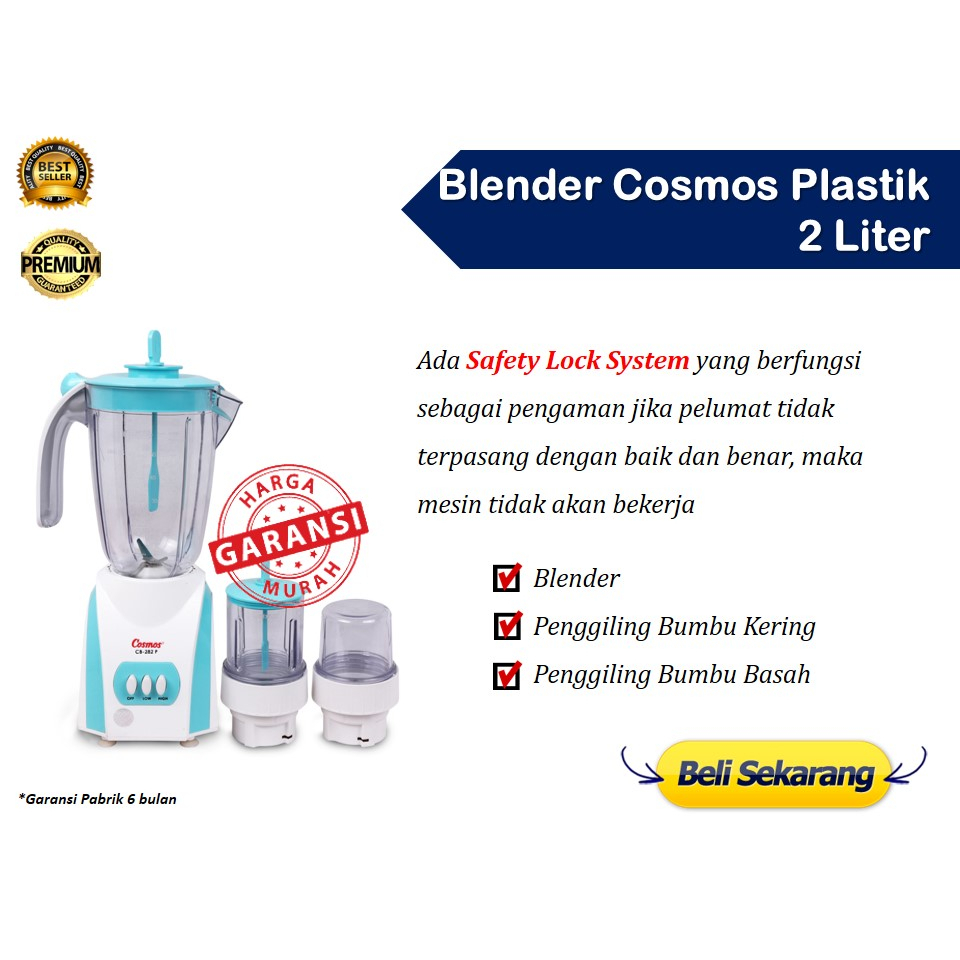 Blender Cosmos CB 282 P Warna Biru Blender Cosmos Kecil Untuk Bumbu Es Plastik 2l Biru 3 In 1 Ori Pr