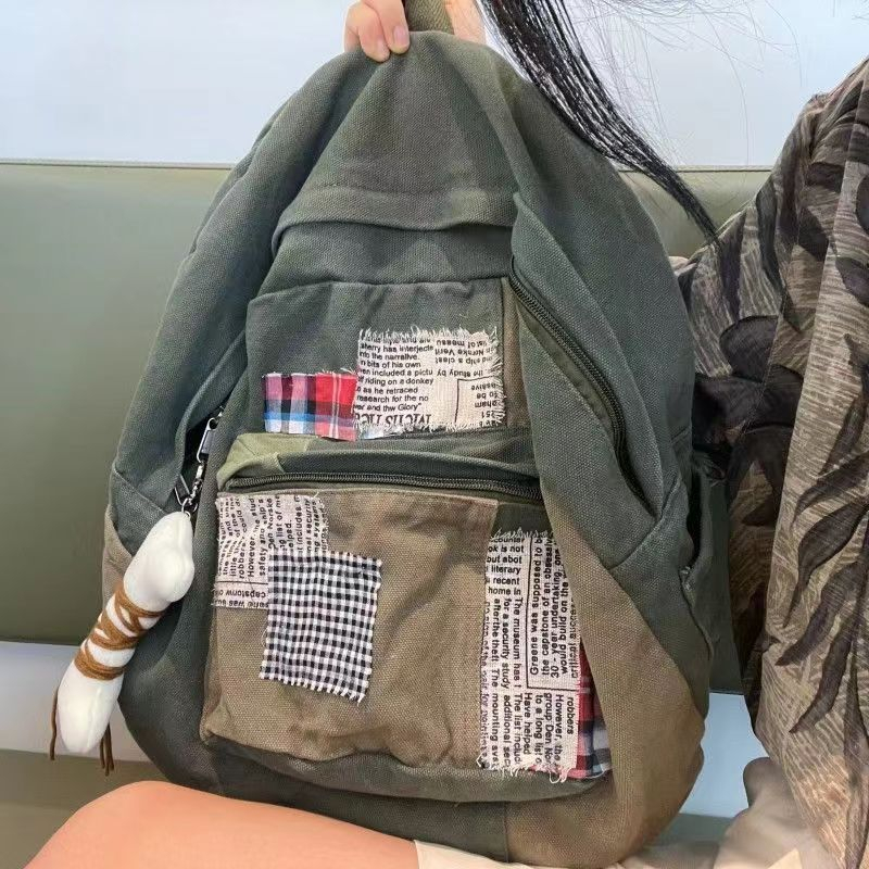 tas ransel wanita bahan kanvas tas ransel traveling wanita school backpack backpack kanvas tas ransel besar ✻Sera 2023 jahitan gaya baru dan gaya lama ransel kanvas dicuci gaya malas ransel mahasiswa perdagangan luar negeri Jepang sederhana
